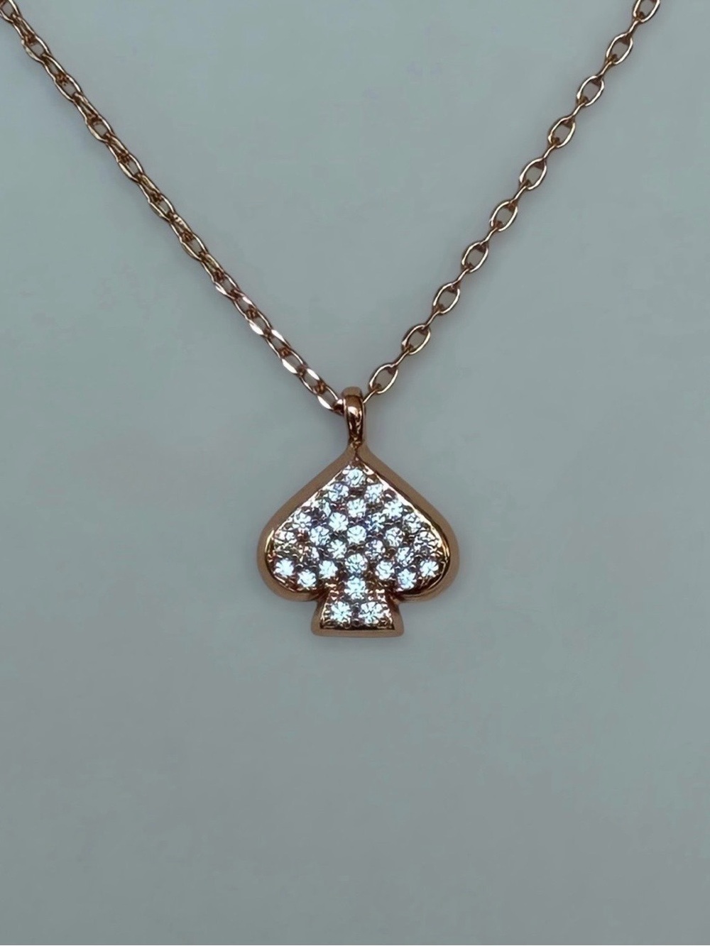 Kate Spade New York Rose-Gold Crystal Spade Pendant Necklace w/Pouch